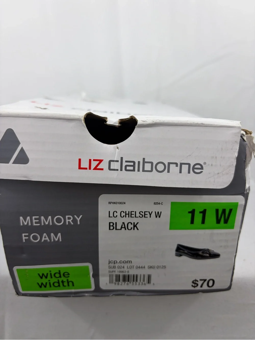 NWT Liz Claiborne Women’s Size 11W Shiny Black Ballet Flats with Bow Accent